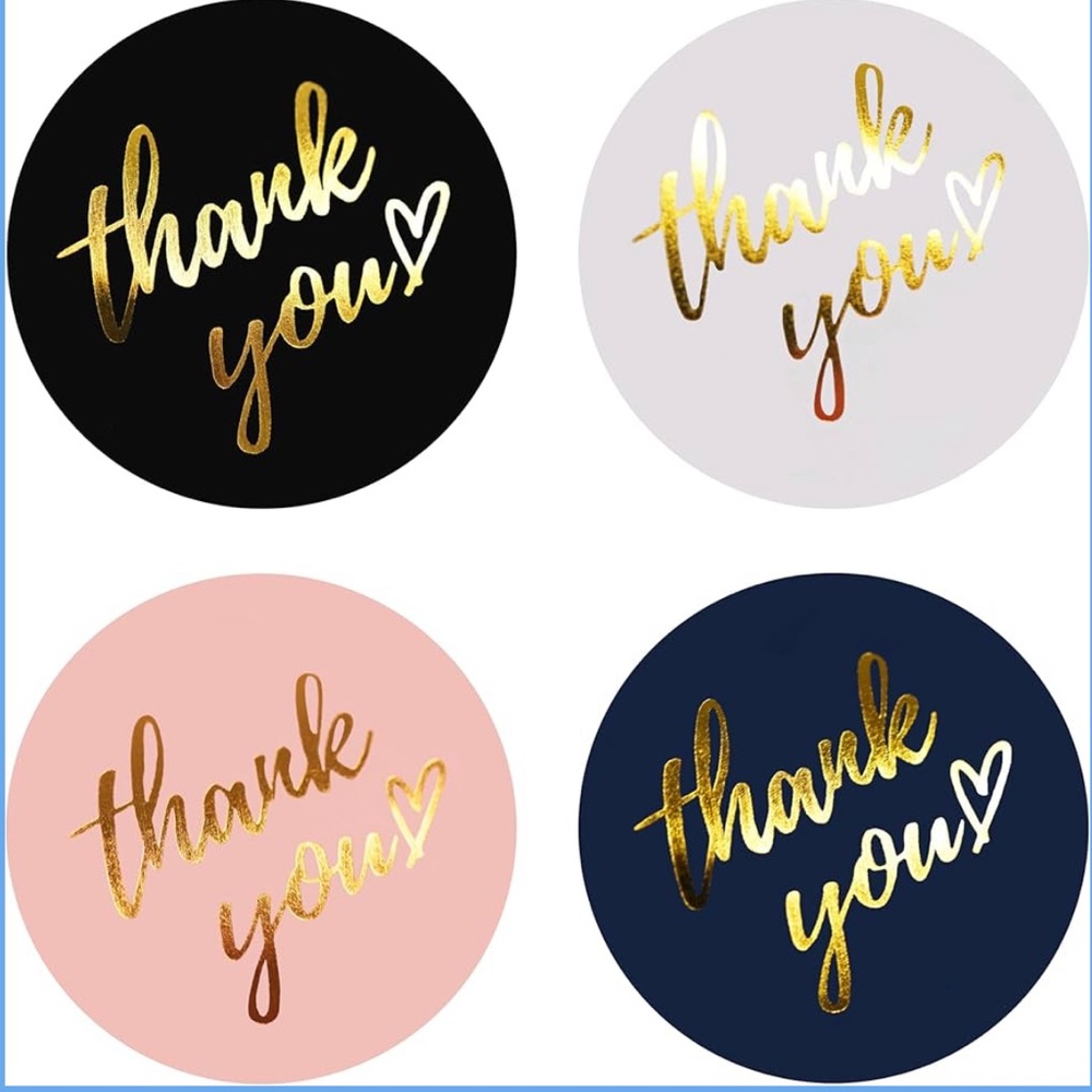 Elegant 500 Thank You Stickers - Black, White, Pink, and Blue